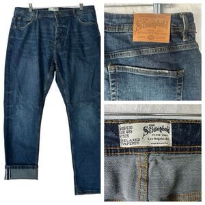The Stronghold Selvedge Relaxed Tapered Jeans Men's 36Wx29L Blue Button Fly